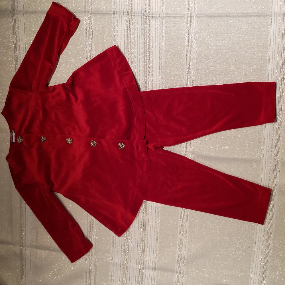 The Limited Velour Button Up Top & Pants Set 18-24M Baby Girl Red Made in USA